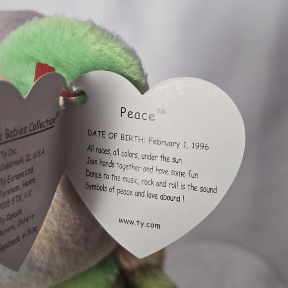 Ty Beanie Baby Original Peace Bear Rare Almost Mint With Tag - Picture 10 of 14